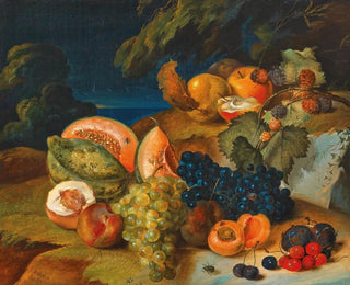 Still life with melons, grapes, a peach, and cherries - Antal József Strohmayer — artwork view