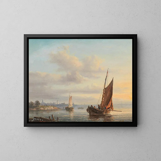 Bateaux à voile devant une côte néerlandaise - Anthon Hermanus Adrianus Sem — framed artwork on a wall