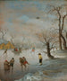 skaters and a sleigh pulled by horses on a frozen waterway - Anthonie Verstraelen — artwork view
