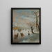 skaters and a sleigh pulled by horses on a frozen waterway - Anthonie Verstraelen — framed artwork on a wall