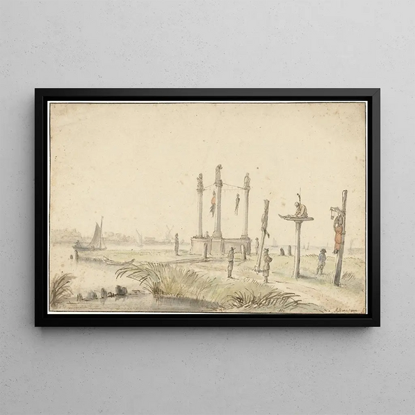 Champ de potence at the edge of Volewijk - Anthonie van Borssom — framed artwork on a wall
