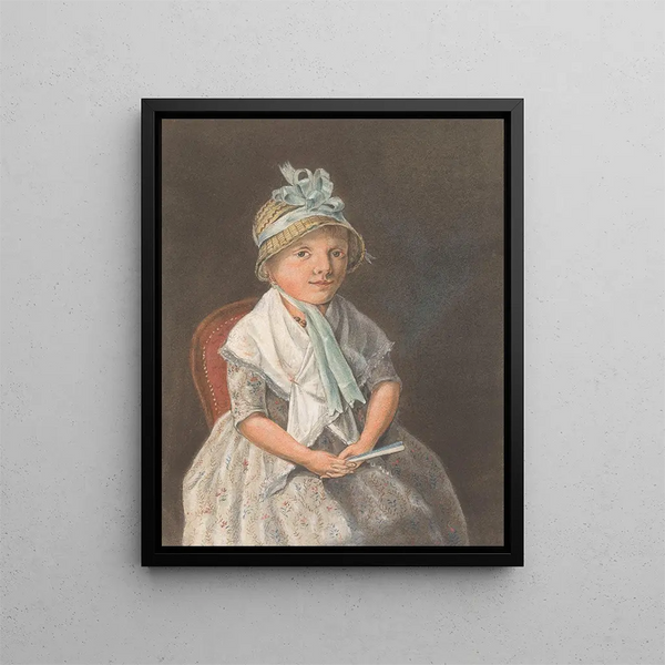 Portrait of a seated girl with a fan - Anthony Oberman — framed artwork on a wall