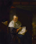 Interior painting with a woman reading near a spinning wheel and a man smoking - Antoine van Dyck — artwork view