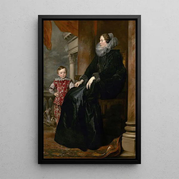 A noble Genoese woman and her son - Antoine van Dyck — framed artwork on a wall