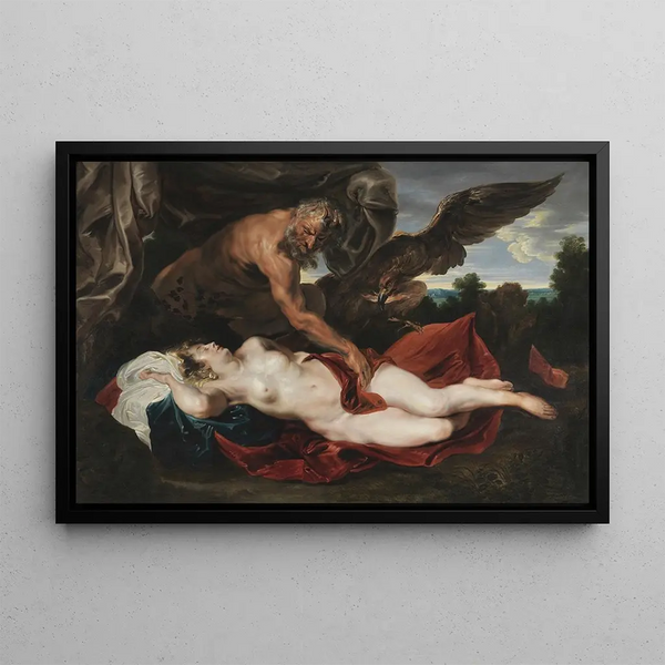 Jupiter and Antiope - Antoine van Dyck — framed artwork on a wall