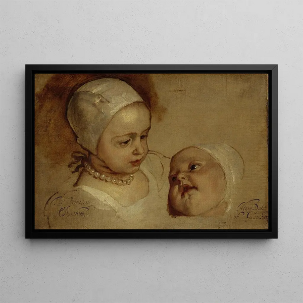 The Princess Elizabeth and Princess Anne, daughters of Charles I - Antoine van Dyck — framed artwork on a wall