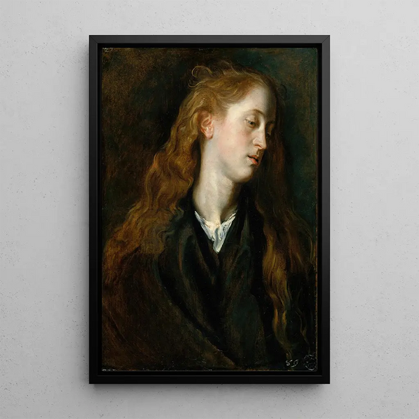 Study of a Young Woman's Head - Antoine van Dyck — framed artwork on a wall