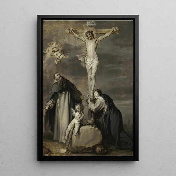 The Crucified Christ adored by Saints Dominic and Catherine of Siena - Antoine van Dyck — framed artwork on a wall