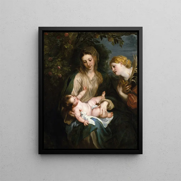 Virgin and Child with Saint Catherine of Alexandria - Antoine van Dyck — framed artwork on a wall