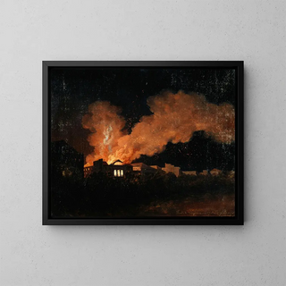 L'incendie du théâtre de l'Ambigu-Comique le 13 juillet 1827 - Antoine-Félix Boisselier — framed artwork on a wall