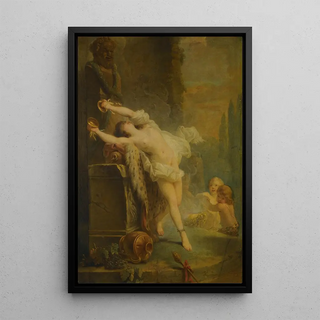 Reproduction of the painting of a Bacchante playing cymbals in front of a statue of Pan - Antoine-François Callet