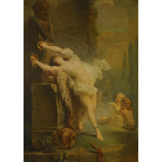 Reproduction of the painting of a Bacchante playing cymbals in front of a statue of Pan - Antoine-François Callet