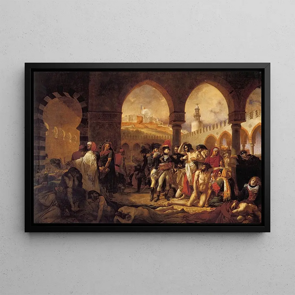 Bonaparte visiting the plague-stricken in Jaffa on March 11, 1799 - Antoine-Jean Gros — framed artwork on a wall