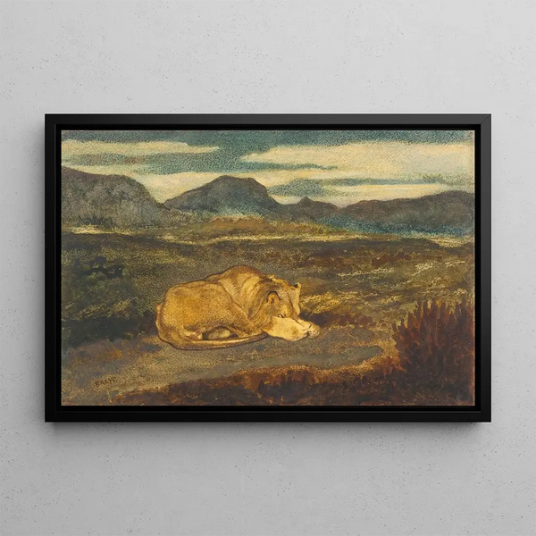 Lion Endormi - Antoine-Louis Barye — framed artwork on a wall