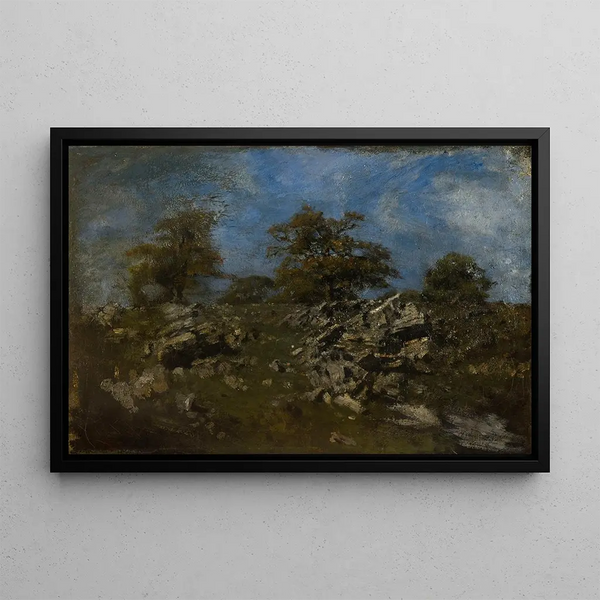 Landscape painting with rock - Antoine-Louis Barye — framed artwork on a wall