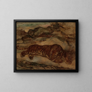 Tiger at Rest - Antoine-Louis Barye — framed artwork on a wall