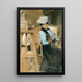 Elegant lady in a sculptor's workshop - Antoine Calbet — framed artwork on a wall