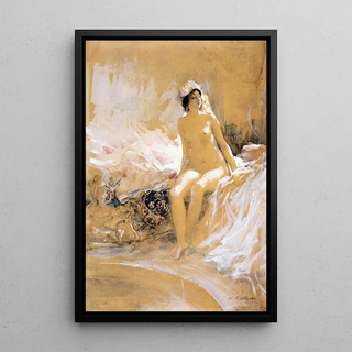 Reproduction of the painting Odalisque sitting in front of a pool - Antoine Calbet