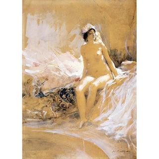 Reproduction of the painting Odalisque sitting in front of a pool - Antoine Calbet