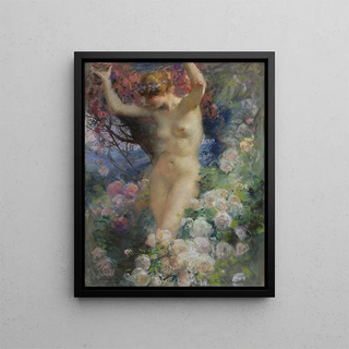 Among the Roses - Antoine Calbet — framed artwork on a wall