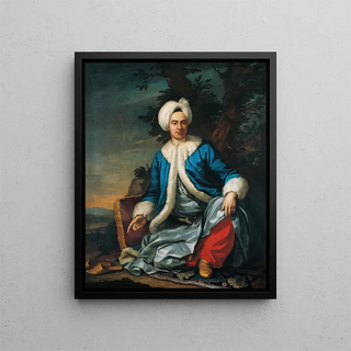 a European in Turkish costume (case conflict) - Antoine De Favray — framed artwork on a wall