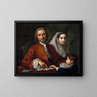 Dr Savatore Bernard with his wife and son - Antoine De Favray — framed artwork on a wall