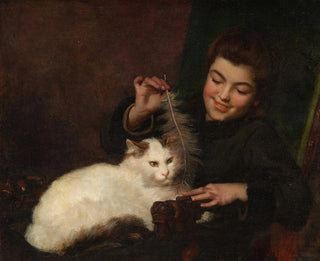 Portrait of a girl with a cat - Antoine Jean Bail — artwork view
