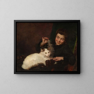 Portrait of a girl with a cat - Antoine Jean Bail — framed artwork on a wall