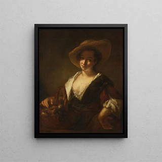 Girl with a Basket of Vegetables - Antoine Pesne — framed artwork on a wall