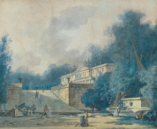 a villa in a park with characters in the foreground - Antoine Pierre Mongin — artwork view