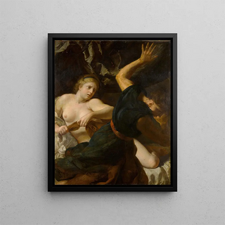 Joseph and Potiphar's Wife - Antoine Rivalz — framed artwork on a wall