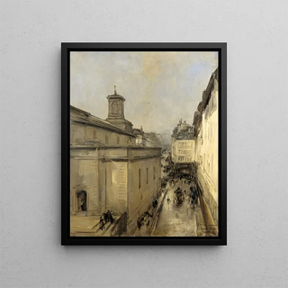 View of the Notre-Dame de Lorette church and Fléchier street in Paris - Antoine Vollon — framed artwork on a wall