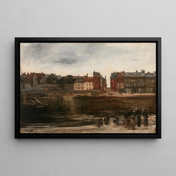 Presumed view of a port in Normandy - Antoine Vollon — framed artwork on a wall