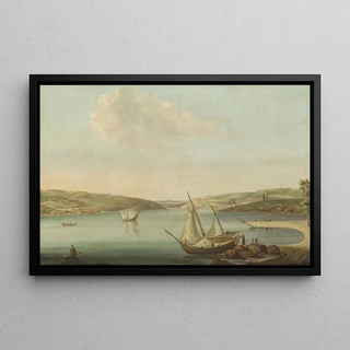 View of the Bosphorus taken from the height of Beykoz towards the northwest with the Justinian aqueduct in the background - Antoine van der Steen — framed artwork on a wall