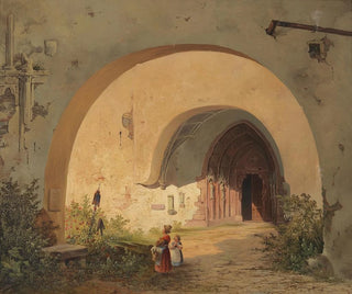 Prayer before the convent gate of Nonnberg in Salzburg - Anton Altmann — artwork view