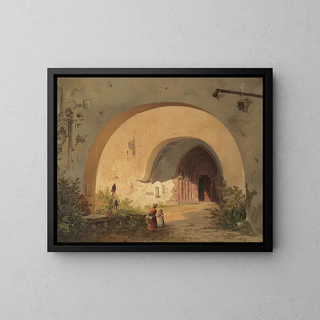 Prayer before the convent gate of Nonnberg in Salzburg - Anton Altmann — framed artwork on a wall