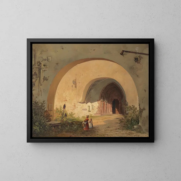 Prayer before the convent gate of Nonnberg in Salzburg - Anton Altmann — framed artwork on a wall