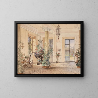 Reception hall in a small castle - Anton Altmann the Younger — framed artwork on a wall