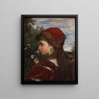 a girl in profile with carnations - Anton Bertzik — framed artwork on a wall