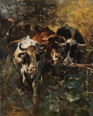 Khe dans le pâturage forestier - Anton Braith — artwork view