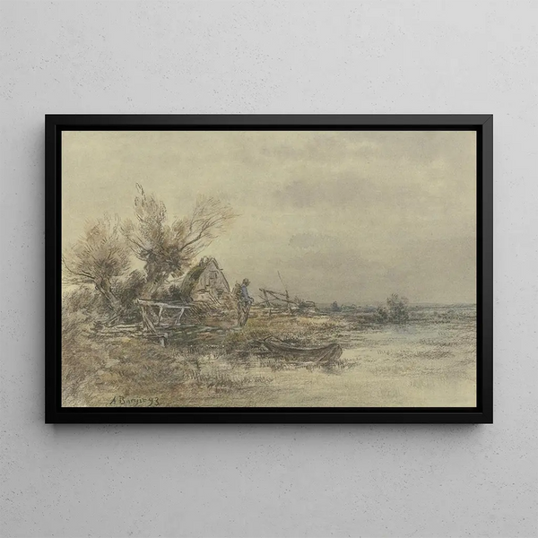 House of Fisherman by the Water's Edge - Anton Burger — framed artwork on a wall