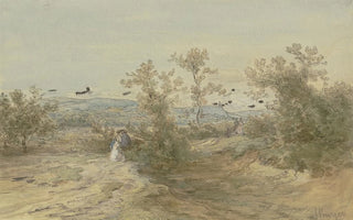 Anton Burger - Flaneure auf einem Fahrweg durch eine mit Struchern bewachsene Ebene.webp