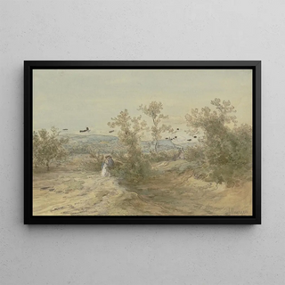 Anton Burger - Flaneure auf einem Fahrweg durch eine mit Struchern bewachsene Ebene.webp