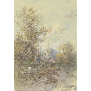 Reproduction of the painting Landscape with Peasant, Child, and the Ruin of Eppstein - Anton Burger