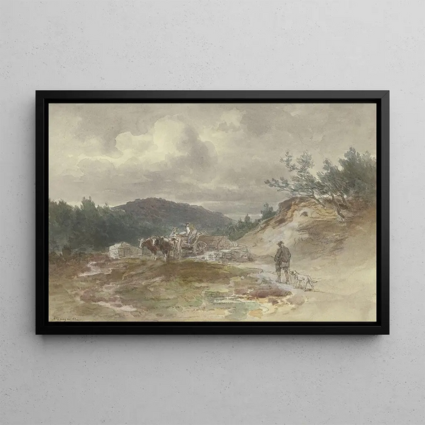 Landscape with Oxen Team - Anton Burger — framed artwork on a wall