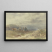 Landscape painting with a flock of sheep and a ox cart - Anton Burger — framed artwork on a wall
