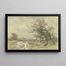 Landscape painting with large tree and wooden cart - Anton Burger — framed artwork on a wall