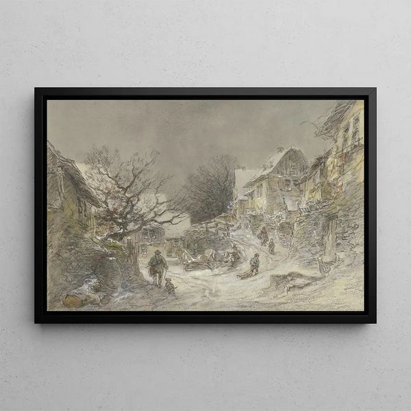 Winter View Painting of Falkenstein - Anton Burger — framed artwork on a wall