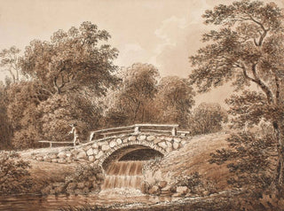 Landscape painting with a bridge over a stream - Anton Carl Dusch — artwork view