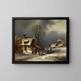 Village scene in winter - Anton Doll — framed artwork on a wall